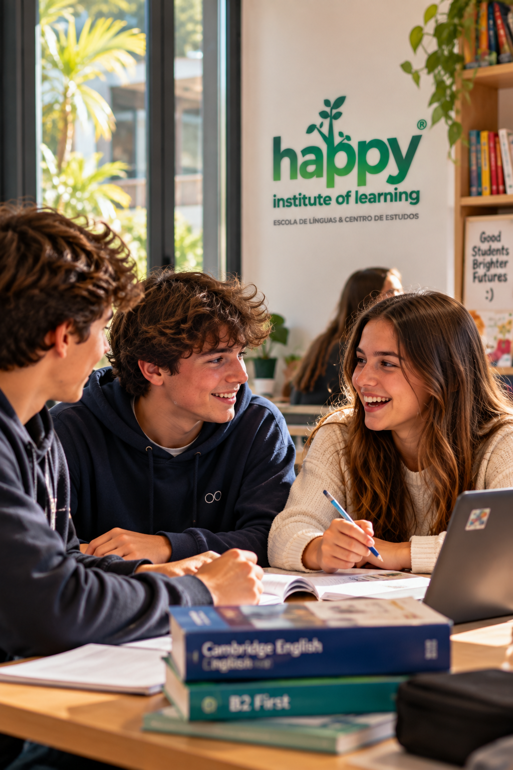 Escola de línguas e centro de estudos na Figueira da Foz — jovens a aprender inglês na Happy Institute of Learning