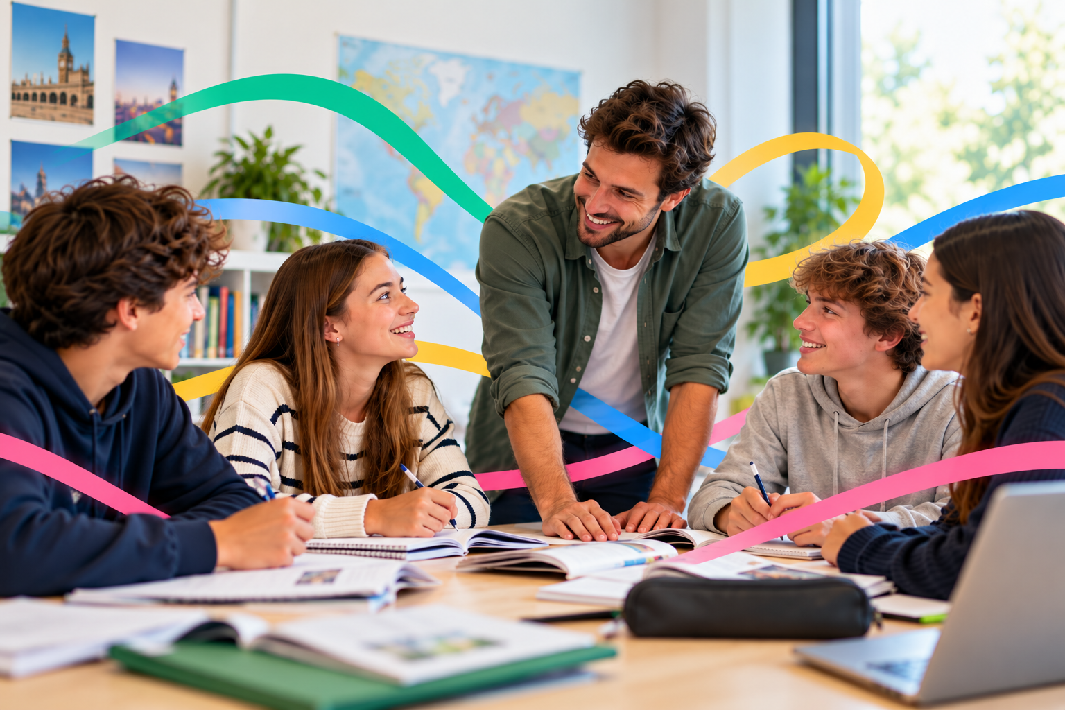 Alunos a participar numa atividade de aprendizagem de línguas na Figueira da Foz